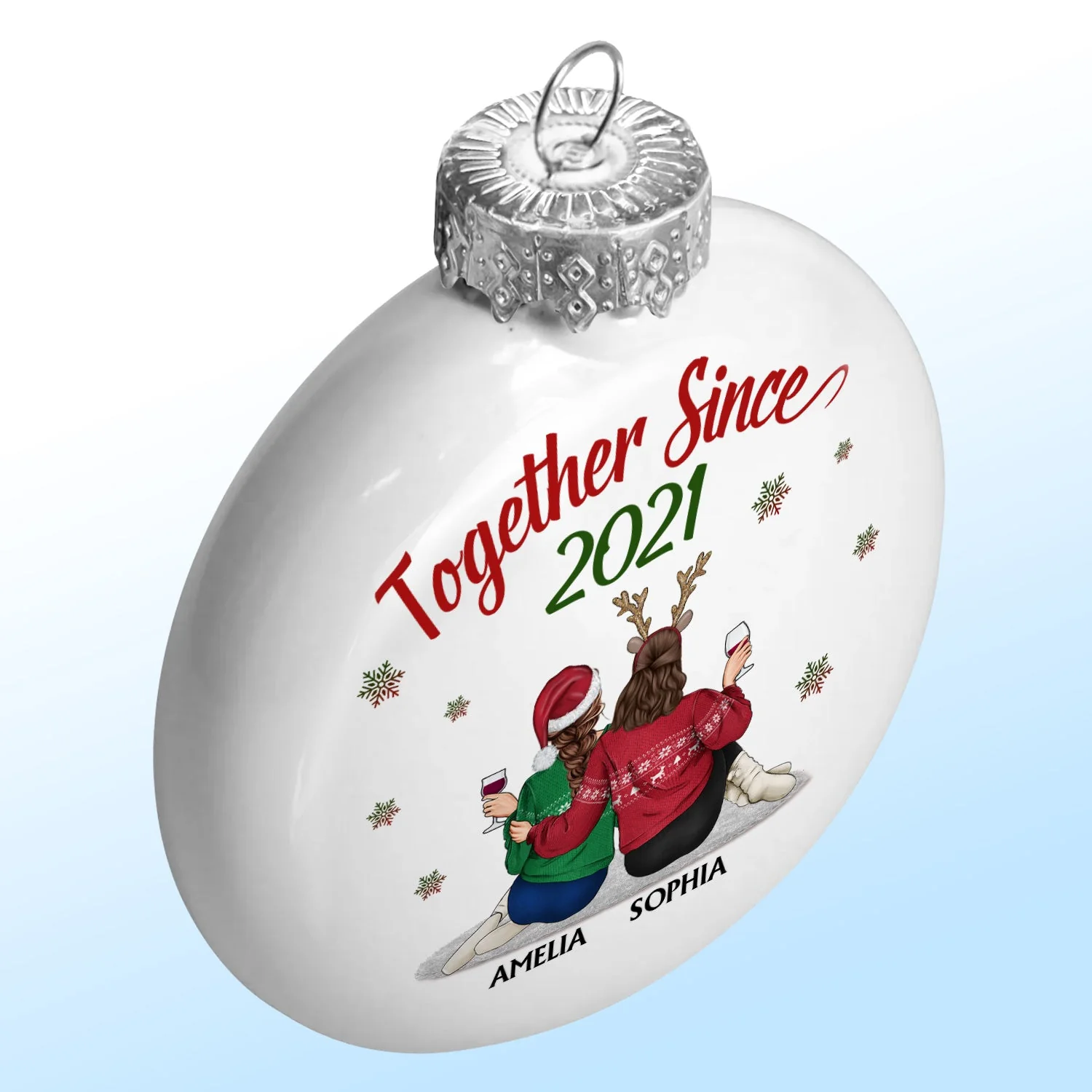 Together Since - Christmas Gift For Couples, Husband, Wife - Personalized White Flat Ball Ornament - Image 2