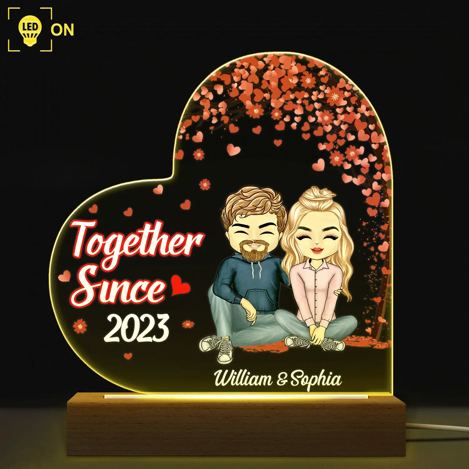 Together Since Couple - Anniversary, Birthday Gift For Spouse, Husband, Wife, Boyfriend, Girlfriend - Personalized Custom 3D Led Light Wooden Base - Image 2