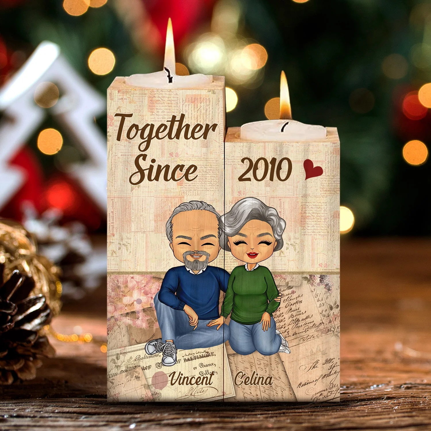 Together Since Couple - Anniversary, Birthday Gift For Spouse, Husband, Wife, Boyfriend, Girlfriend - Personalized Custom Candle Holder - Image 3