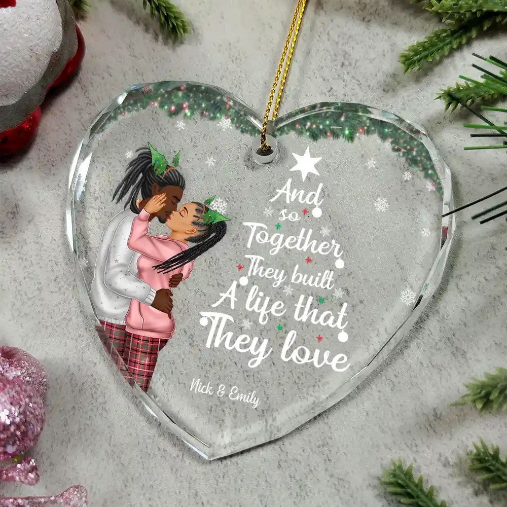 Together They Built A Life They Loved - Personalized Heart Shaped Glass Ornament - Image 4