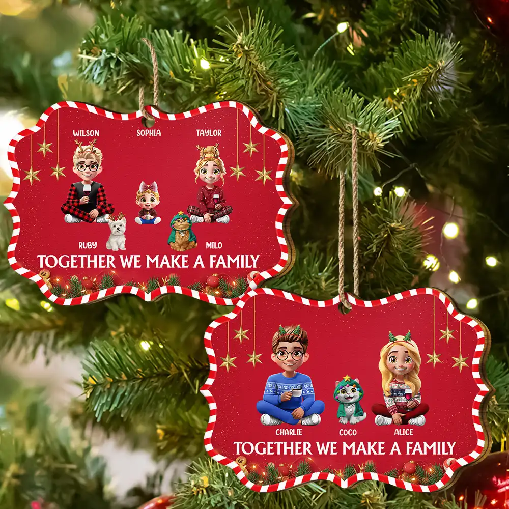Together We Make A Family 3D Effect Christmas - Personalized Medallion Wooden Ornament - Image 6
