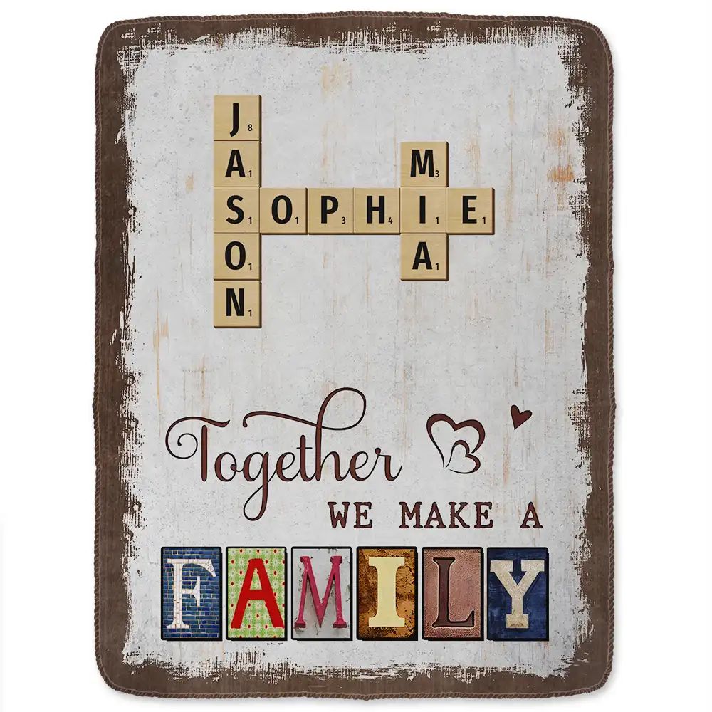 Together We Make A Family Crossword Scrabble - Personalized Fleece Blanket, Sherpa Blanket - Image 3
