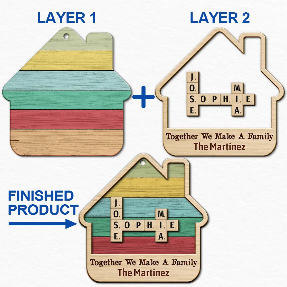 Together We Make A Family House Crossword Scrabble - Personalized 2-Layered Wooden Ornament - Image 7