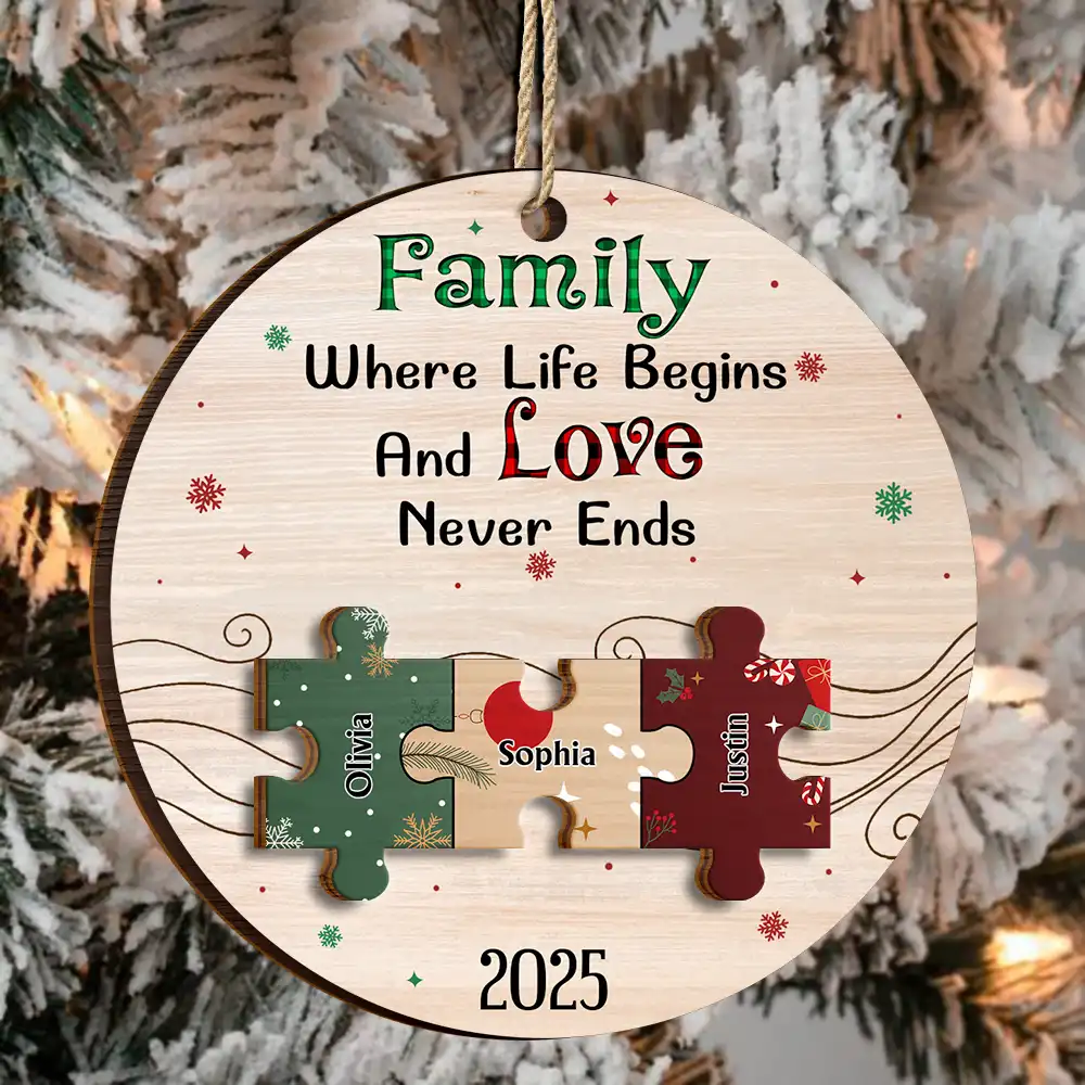Together We Make A Family - Personalized 2-Layered Wooden Ornament - Image 3