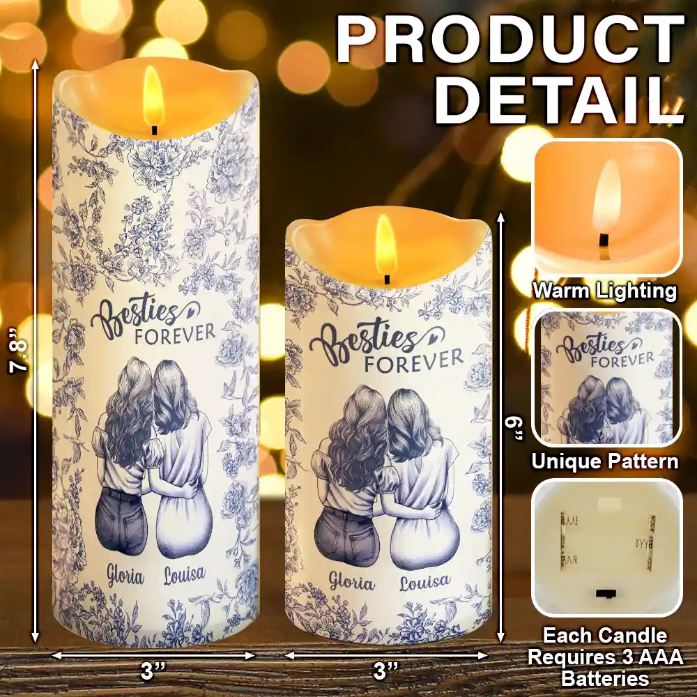Toile Besties Our Friendship Is Endless - Personalized Flameless LED Candle - Image 5