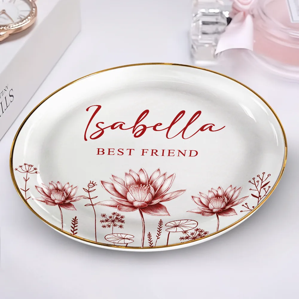 Toile Birth Flower Forever Friend - Personalized Round Ring Dish - Image 2