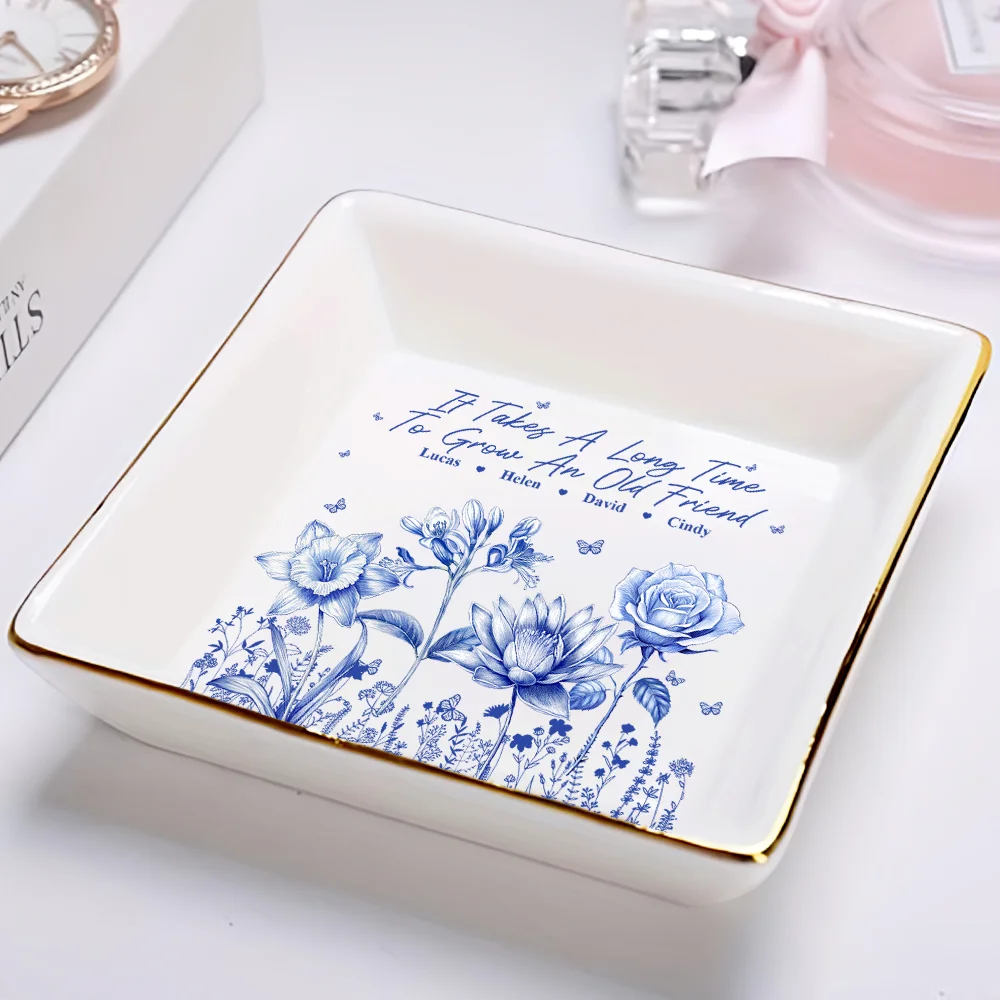 Toile Birth Flower It Takes A Long Time To Grow An Old Friend - Personalized Ring Dish - Image 2