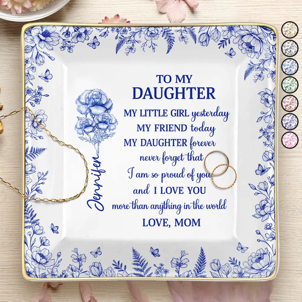 Toile Birth Flower My Daughter Forever - Personalized Ring Dish