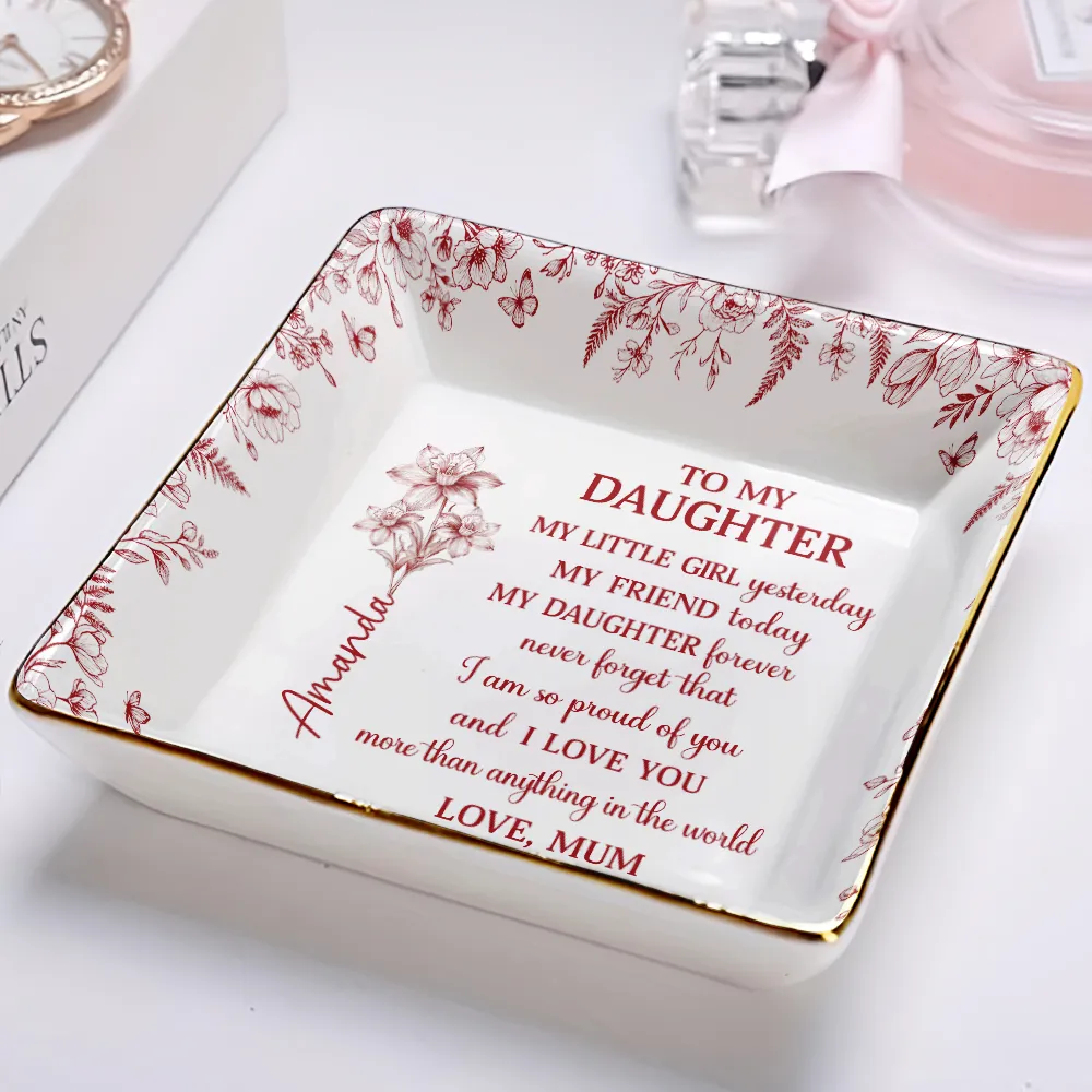Toile Birth Flower My Daughter Forever - Personalized Ring Dish - Image 2