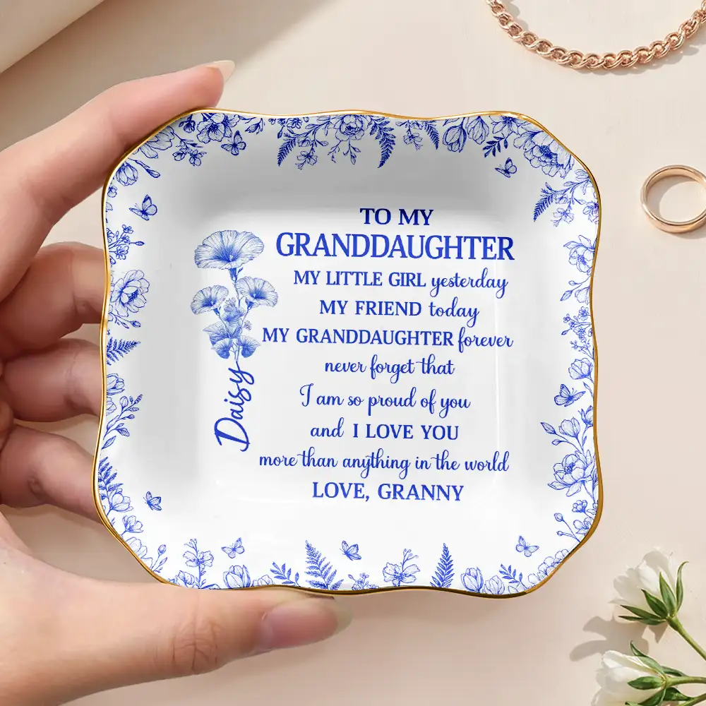 Toile Birth Flower My Daughter Forever - Personalized Ring Dish - Image 3