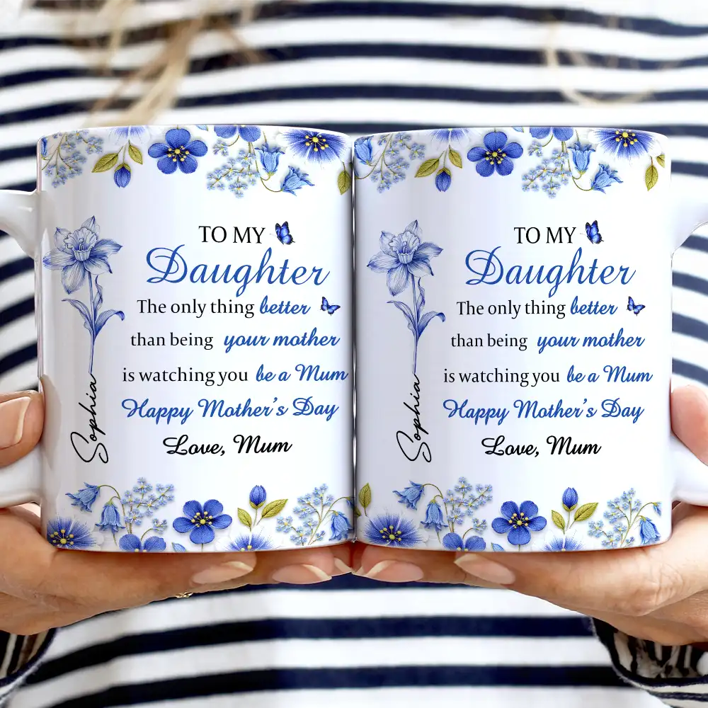 Toile Birth Flower Watching You Be A Mom - Personalized White Edge-to-Edge Mug - Image 3