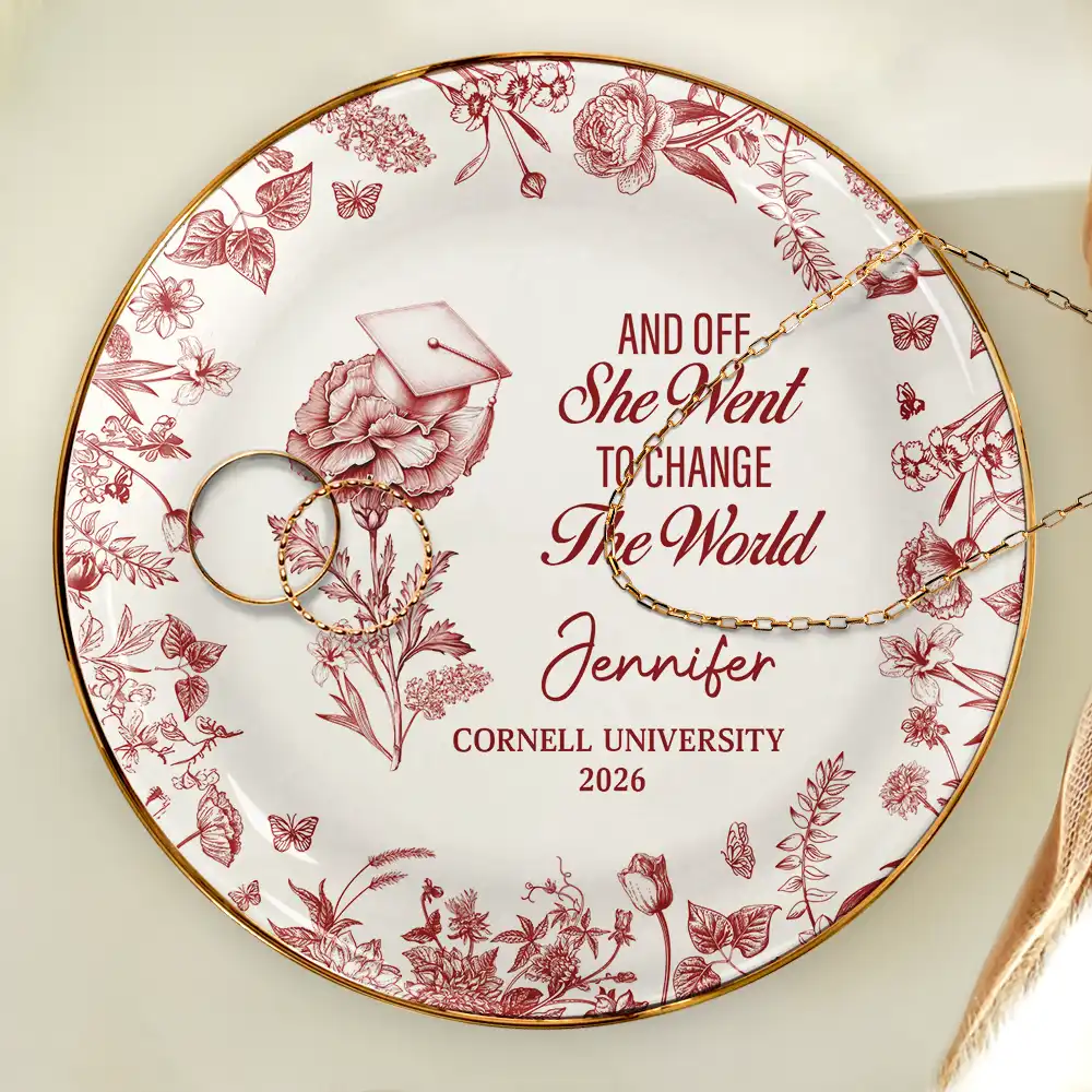 Toile Birth Month Flower Congrats Grad - Personalized Ring Dish - Image 4