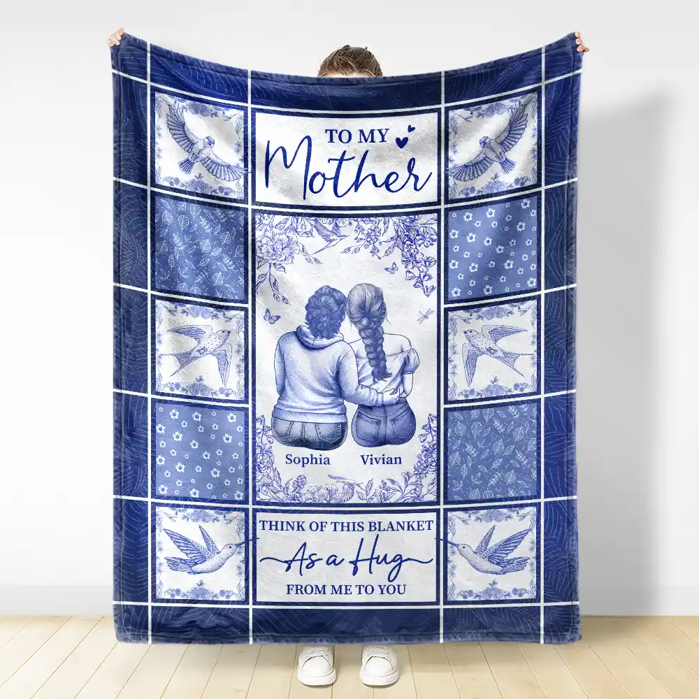 Toile De Jouy A Hug From Me - Personalized Fleece Blanket, Sherpa Blanket - Image 3