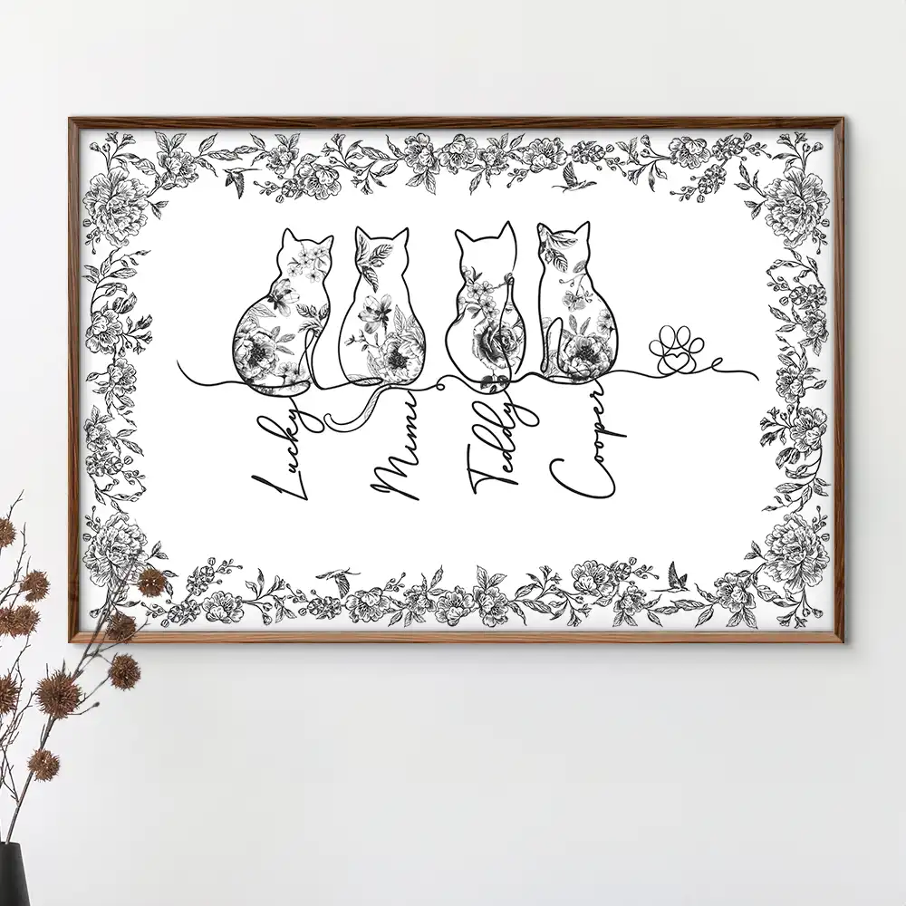 Toile De Jouy Adorable Cat Line - Personalized Poster - Image 3