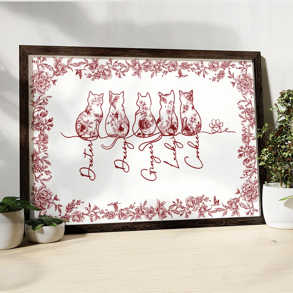 Toile De Jouy Adorable Cat Line - Personalized Poster - Image 4