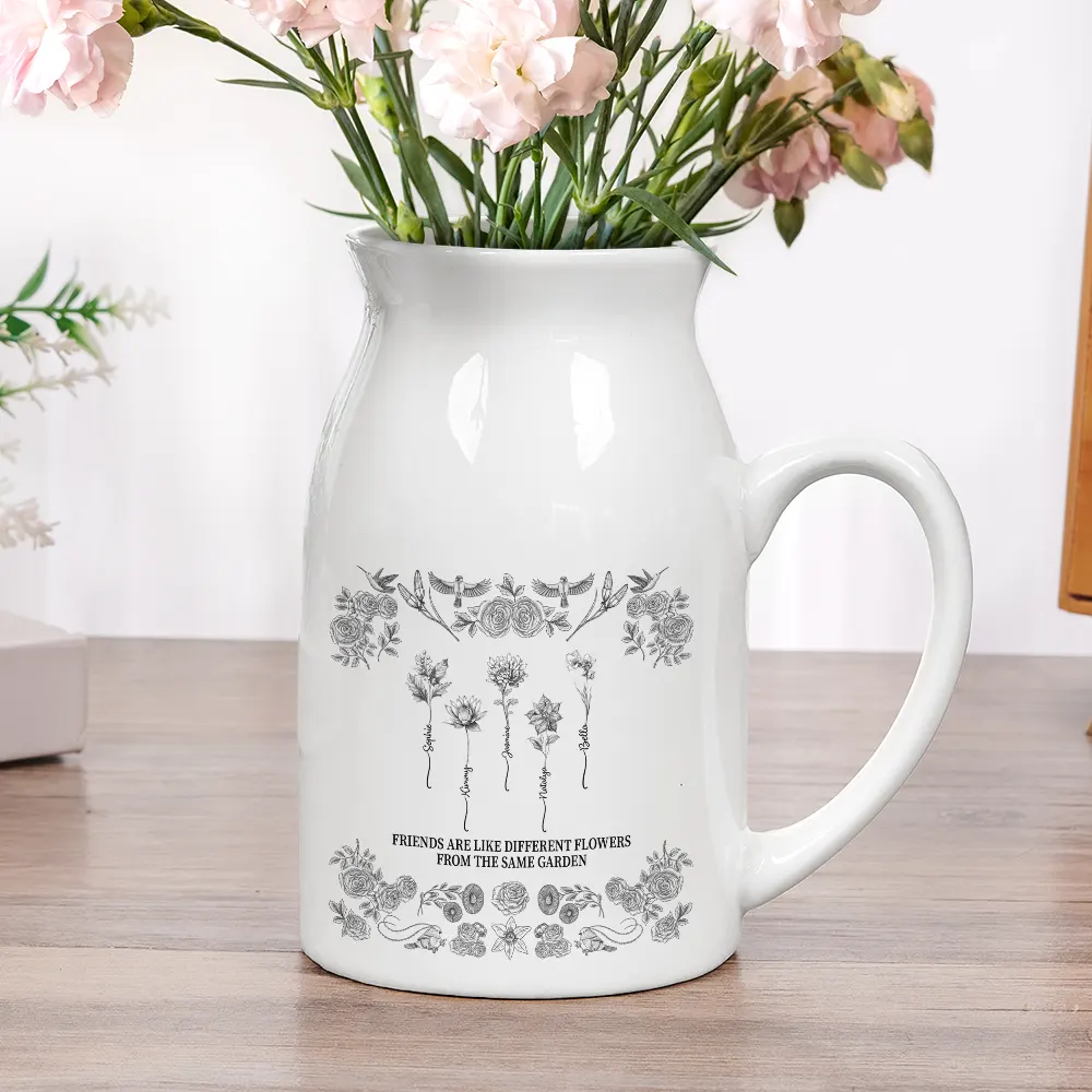 Toile De Jouy Birth Flower Grow An Old Friend - Personalized Ceramic Flower Vase - Image 5