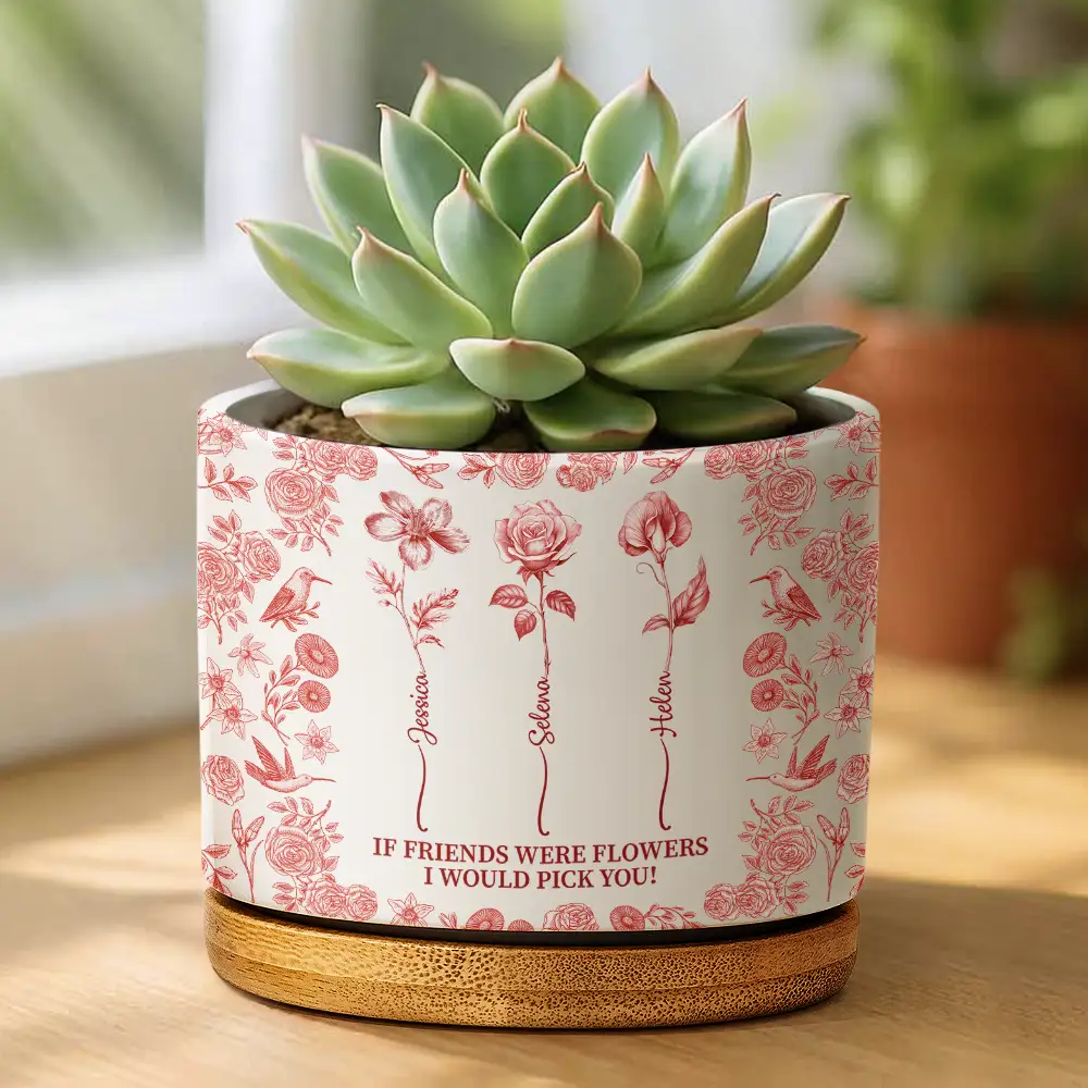 Toile De Jouy Birth Flower Grow An Old Friend - Personalized Ceramic Plant Pot - Image 2