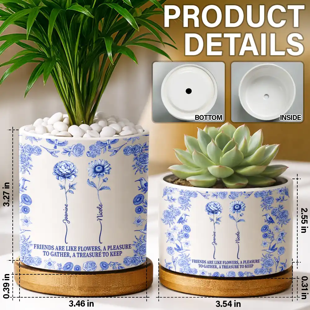 Toile De Jouy Birth Flower Grow An Old Friend - Personalized Ceramic Plant Pot - Image 5