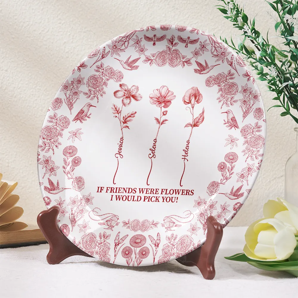 Toile De Jouy Birth Flower Grow An Old Friend - Personalized Ceramic Plate - Image 2