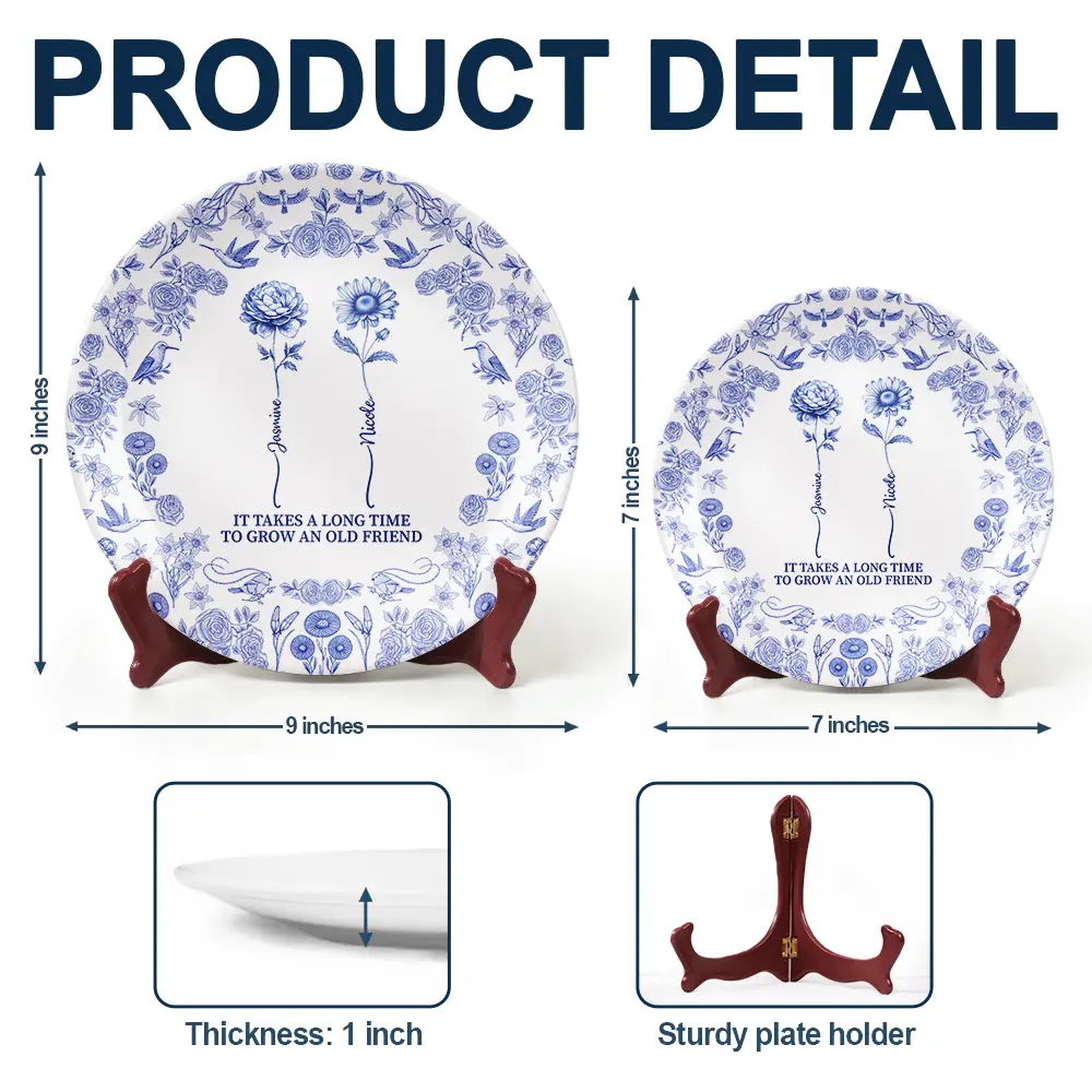 Toile De Jouy Birth Flower Grow An Old Friend - Personalized Ceramic Plate - Image 5