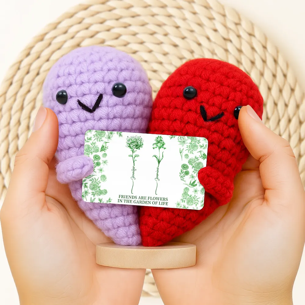 Toile De Jouy Birth Flower Grow An Old Friend - Personalized Doll Crochet With Custom Card - Image 2