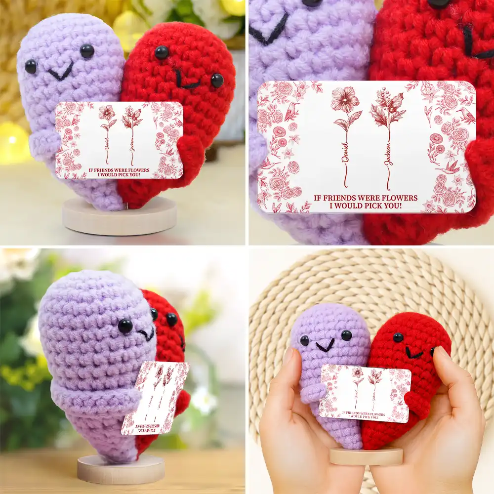 Toile De Jouy Birth Flower Grow An Old Friend - Personalized Doll Crochet With Custom Card - Image 3