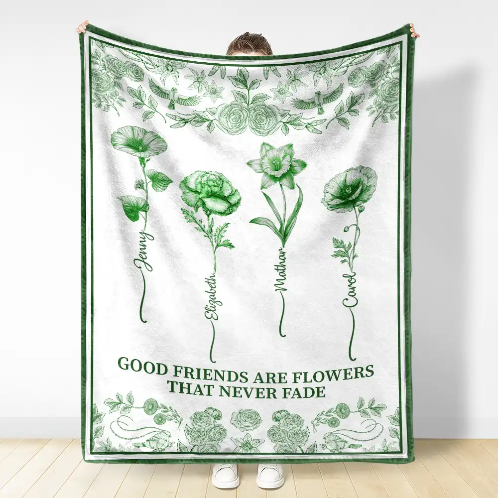 Toile De Jouy Birth Flower Grow An Old Friend - Personalized Fleece Blanket, Sherpa Blanket - Image 3