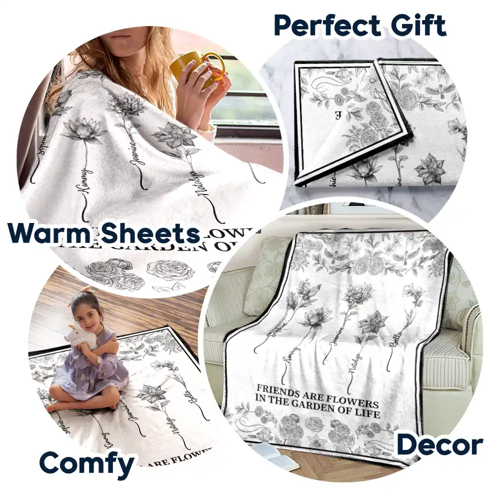 Toile De Jouy Birth Flower Grow An Old Friend - Personalized Fleece Blanket, Sherpa Blanket - Image 7