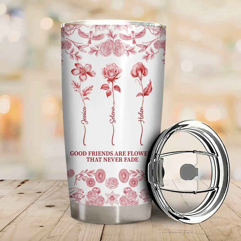 Toile De Jouy Birth Flower Grow An Old Friend - Personalized Tumbler - Image 2