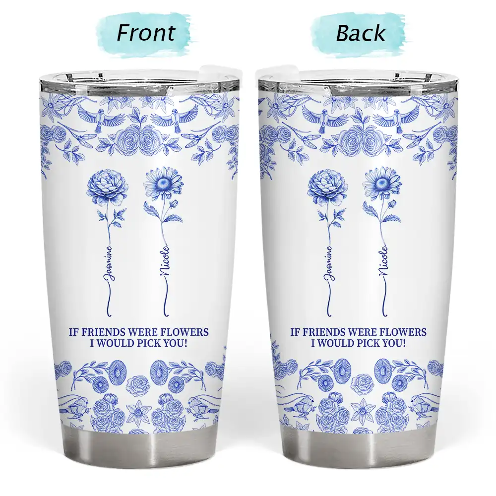 Toile De Jouy Birth Flower Grow An Old Friend - Personalized Tumbler - Image 3
