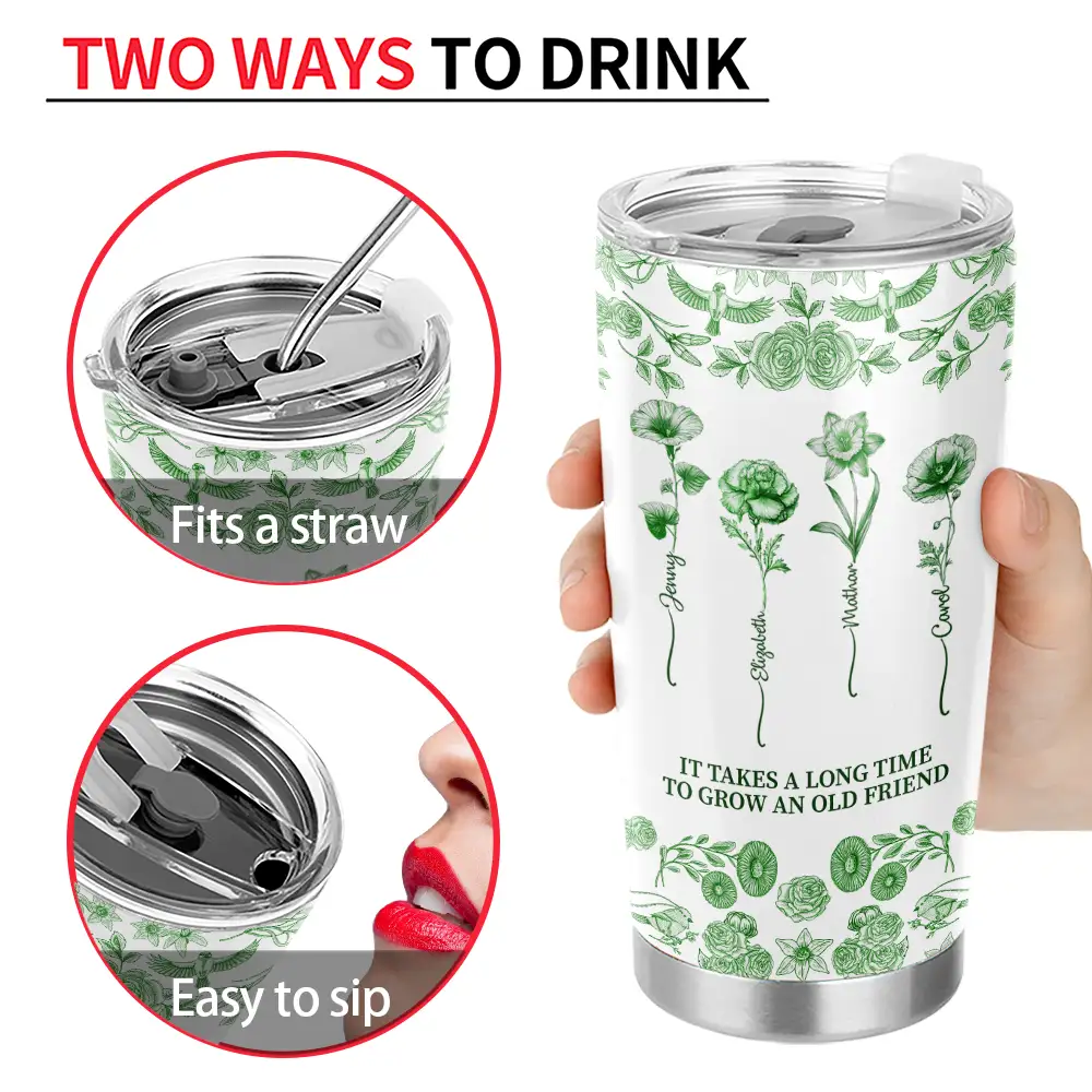 Toile De Jouy Birth Flower Grow An Old Friend - Personalized Tumbler - Image 4
