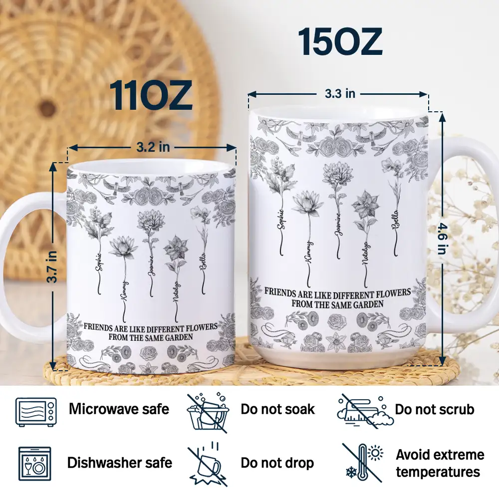 Toile De Jouy Birth Flower Grow An Old Friend - Personalized White Edge-to-Edge Mug - Image 5
