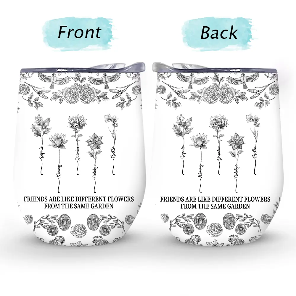Toile De Jouy Birth Flower Grow An Old Friend - Personalized Wine Tumbler - Image 4