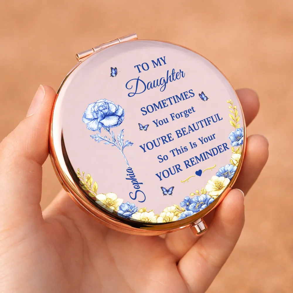 Toile De Jouy Birth Flower Sometimes You Forget You're Beautiful - Personalized Compact Mirror - Image 5
