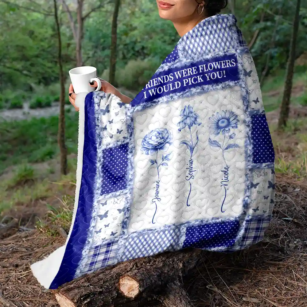 Toile De Jouy Birth Month Flower Grow An Old Friend - Personalized Fleece Blanket, Sherpa Blanket - Image 7