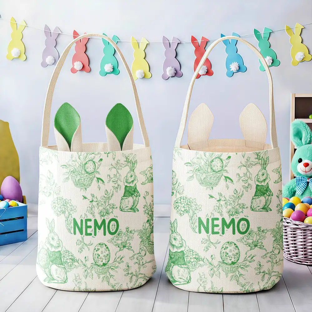 Toile De Jouy Bunny Pattern - Personalized Bunny Ears Bucket Bag - Image 3