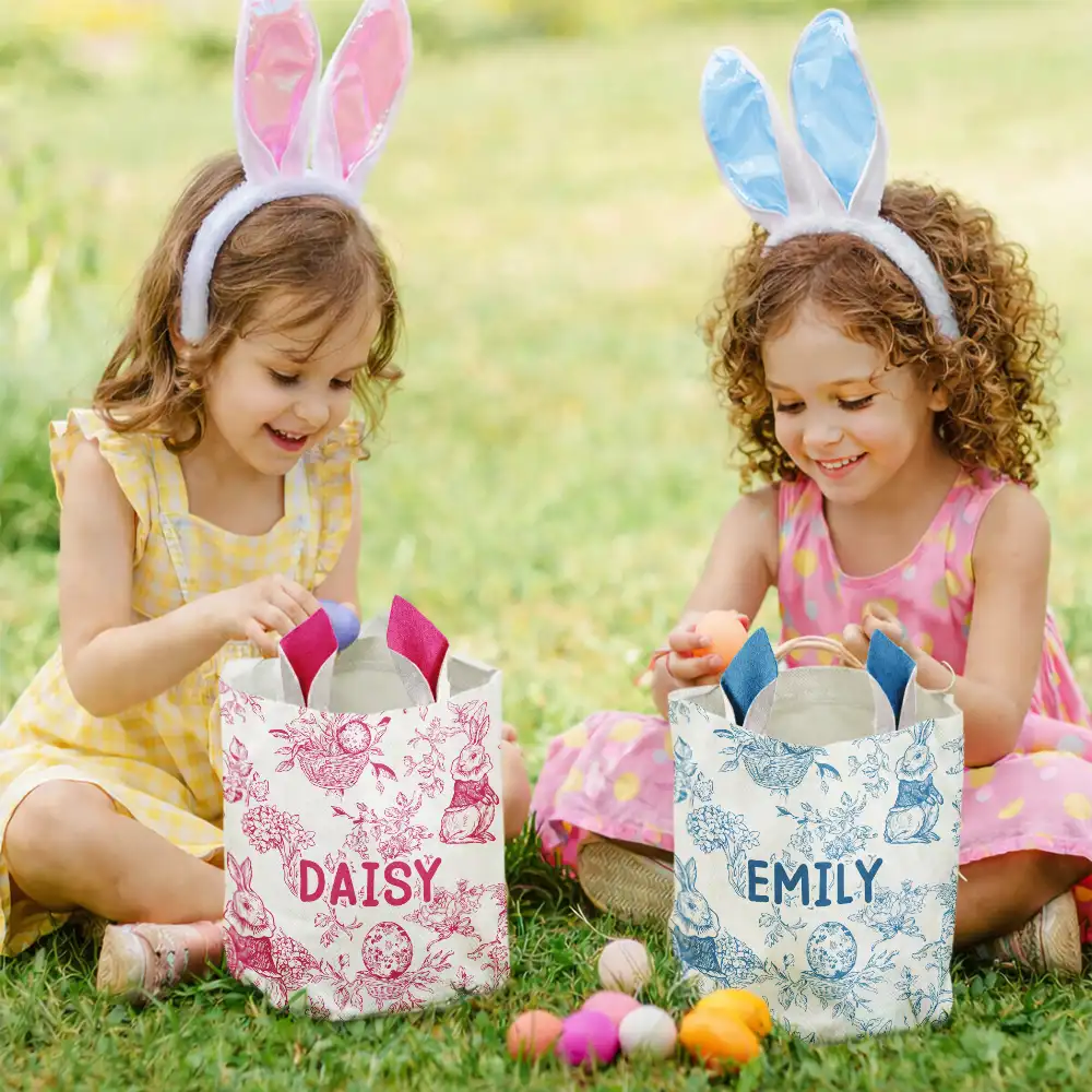 Toile De Jouy Bunny Pattern - Personalized Bunny Ears Bucket Bag - Image 6