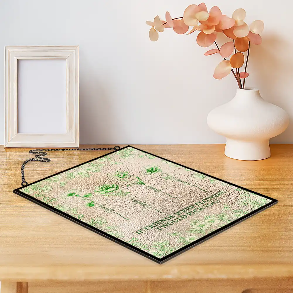 Toile De Jouy Butterfly Birth Flower Grow An Old Friend - Personalized Vertical Stained Glass Suncatcher - Image 2