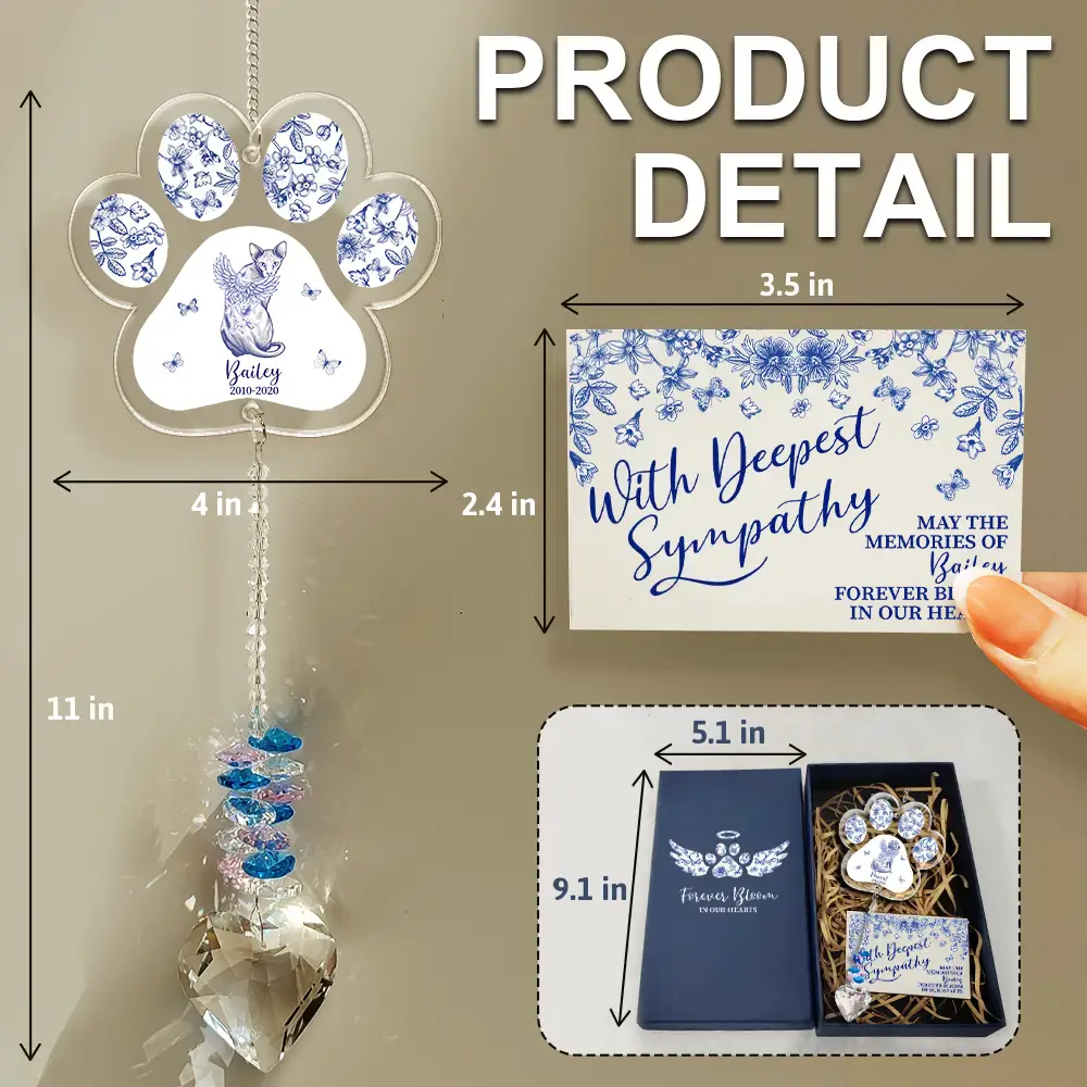 Toile De Jouy Cat Forever Bloom - Personalized Heart Crystal Suncatcher - Image 2