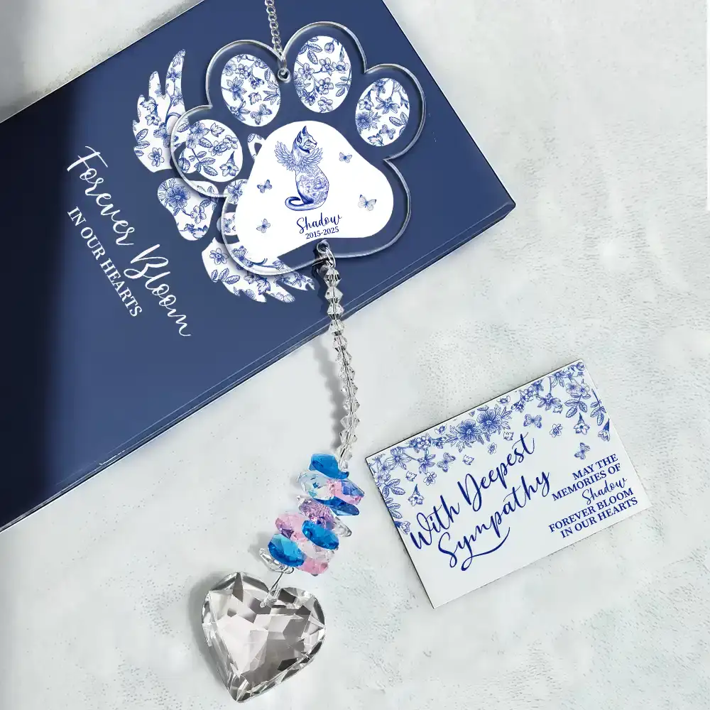 Toile De Jouy Cat Forever Bloom - Personalized Heart Crystal Suncatcher - Image 5