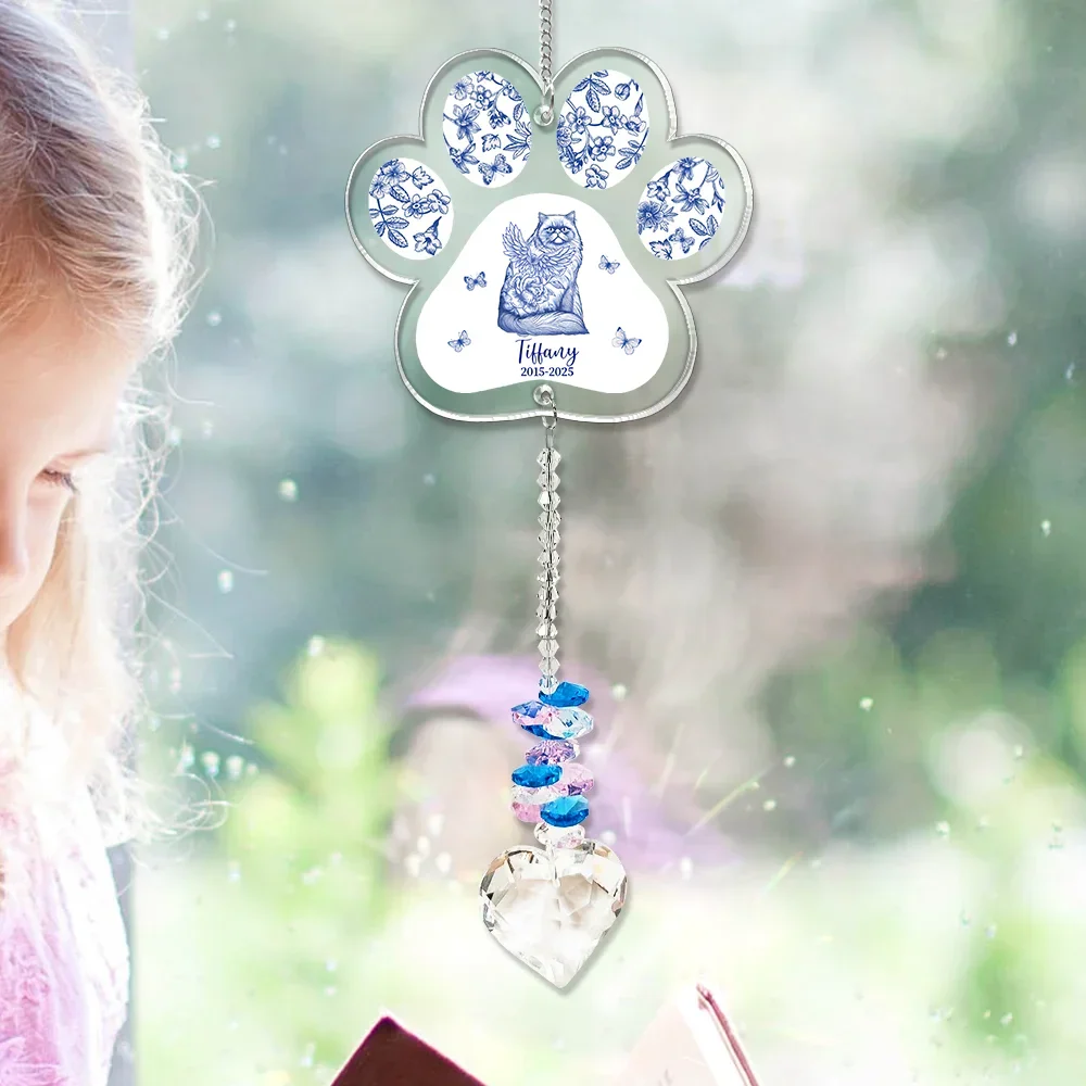 Toile De Jouy Cat Forever Bloom - Personalized Heart Crystal Suncatcher - Image 6