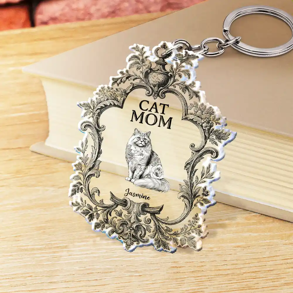 Toile De Jouy Cat Mom - Personalized Acrylic Keychain - Image 2