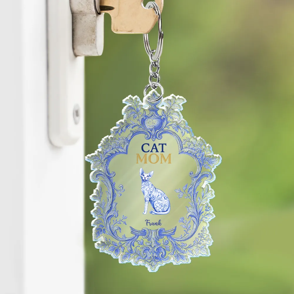 Toile De Jouy Cat Mom - Personalized Acrylic Keychain - Image 3