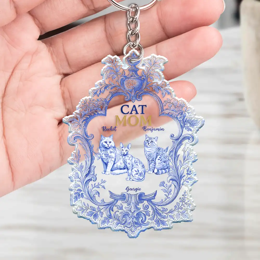 Toile De Jouy Cat Mom - Personalized Acrylic Keychain - Image 4