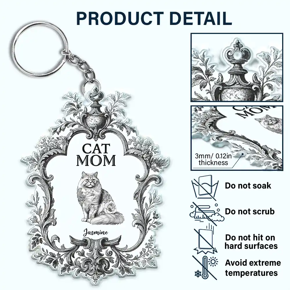 Toile De Jouy Cat Mom - Personalized Acrylic Keychain - Image 6