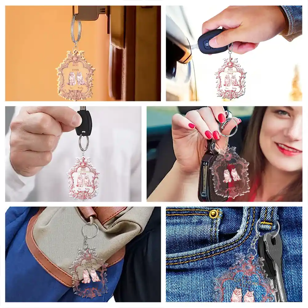 Toile De Jouy Cat Mom - Personalized Acrylic Keychain - Image 7