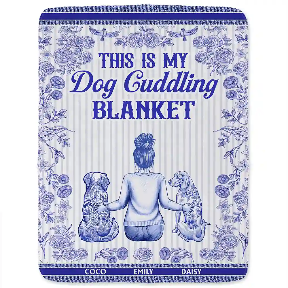 Toile De Jouy Dog Cuddling Blanket - Personalized Fleece Blanket, Sherpa Blanket - Image 2