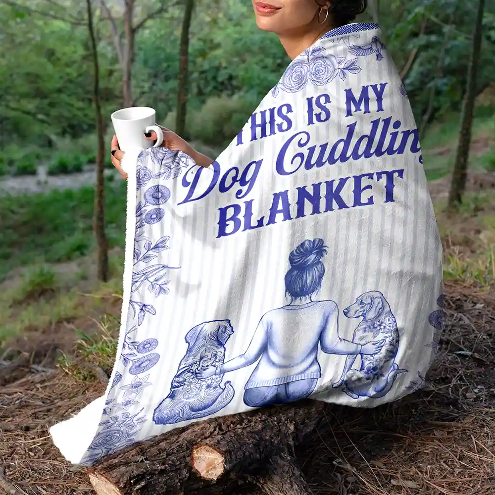 Toile De Jouy Dog Cuddling Blanket - Personalized Fleece Blanket, Sherpa Blanket - Image 5