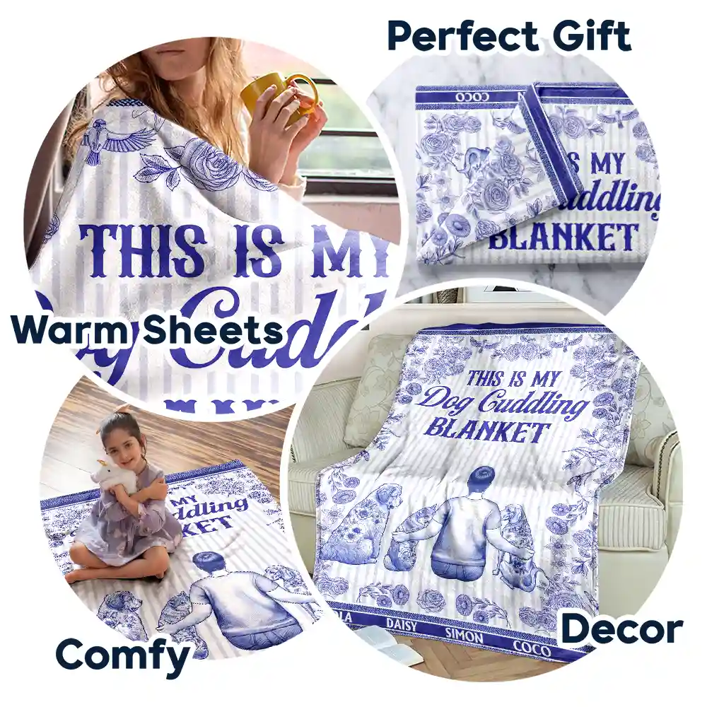 Toile De Jouy Dog Cuddling Blanket - Personalized Fleece Blanket, Sherpa Blanket - Image 7