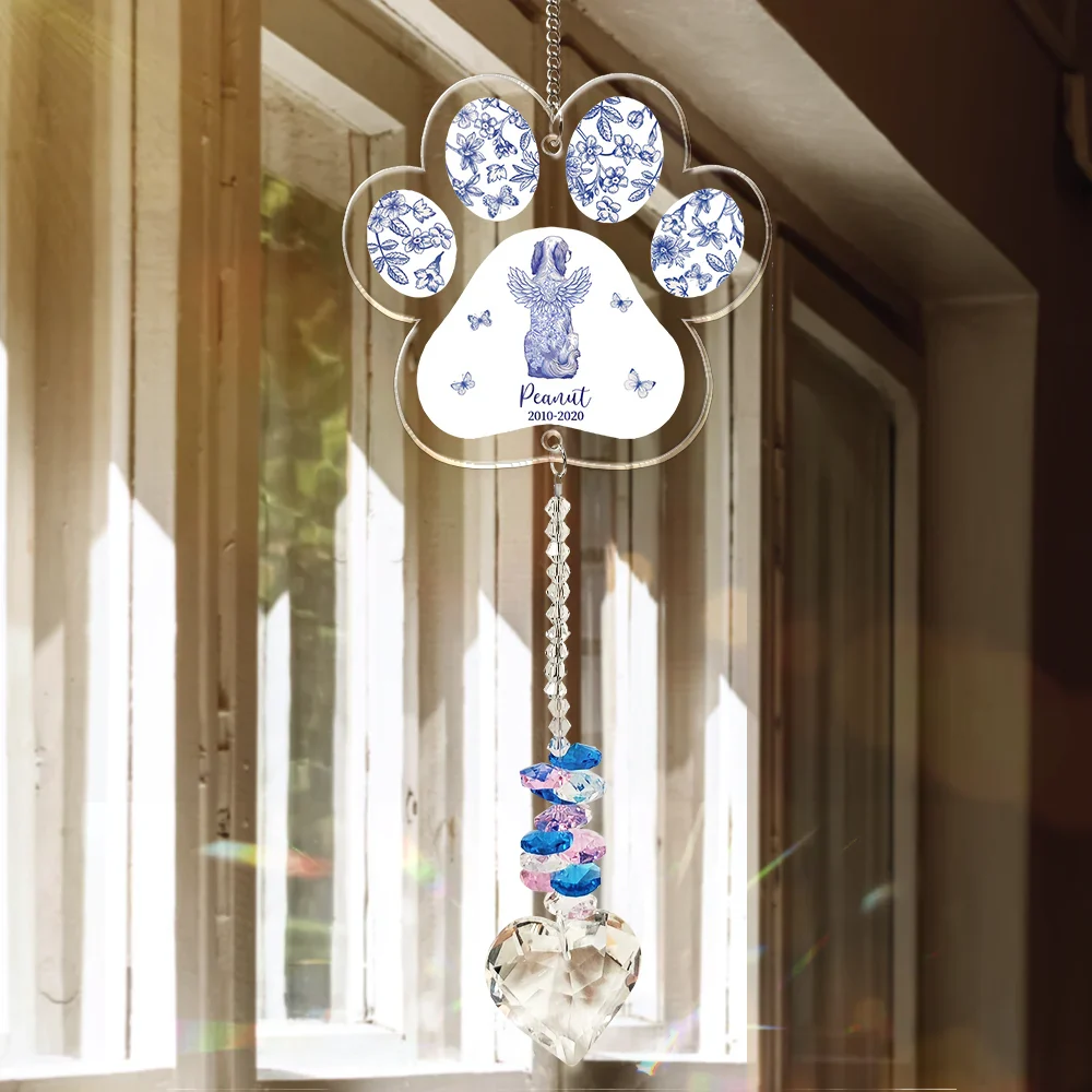 Toile De Jouy Dog Forever Bloom - Personalized Heart Crystal Suncatcher - Image 3